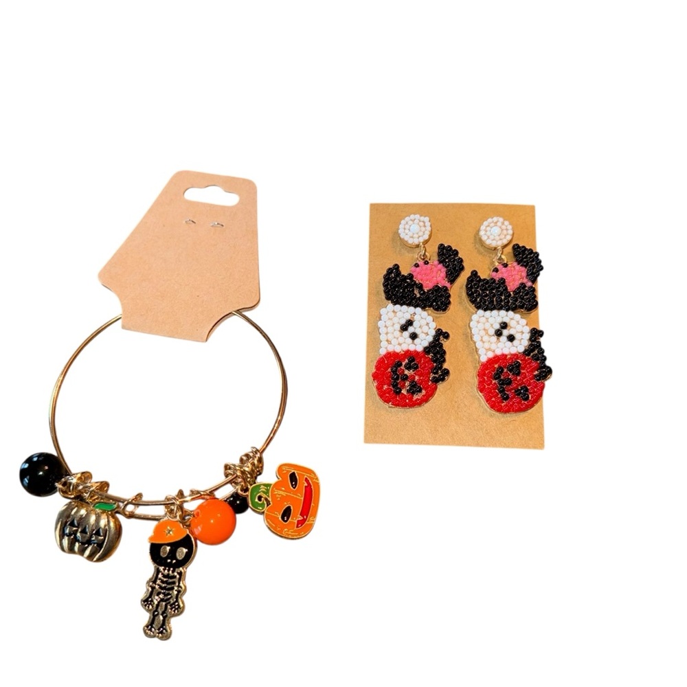 Halloween Bracelet Halloween Earrings Gold Tone Pierced Earrings Beaded Dangle